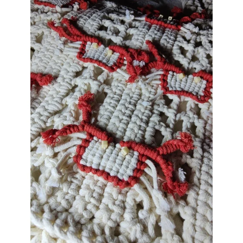 Crochet Cream & Red Large Handmade Vacation Beach Tote Bag W‎ Cute Crabs